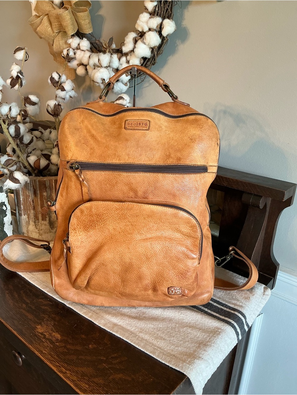 Bed Stu Unisex Leather Lafe School Work Backpack Tan Rustic Retail $425